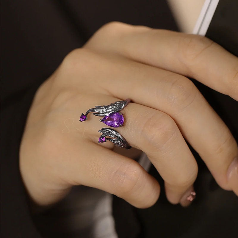 Wholesale Punk style dark ghost fire diamond purple zircon open personality spicy ring